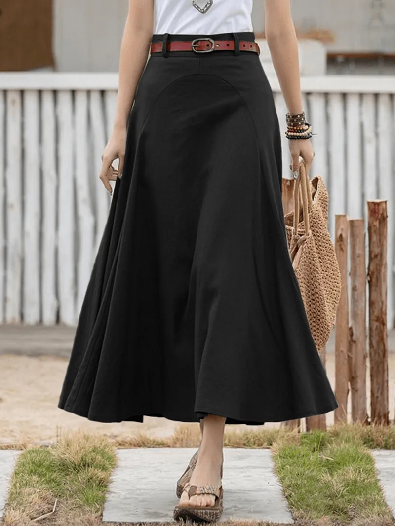 100% Cotton Solid Side Zipper Spliced Casual Loose Skirt for Women - Perfect for All Seasons