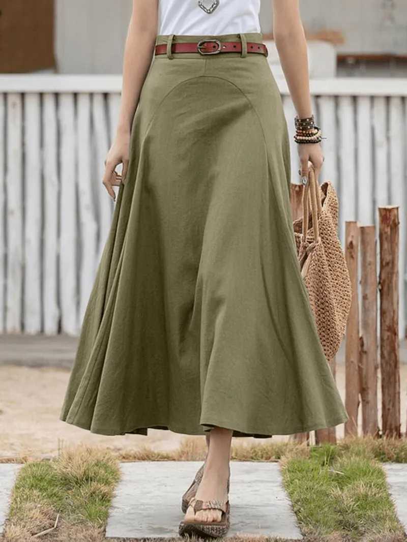 100% Cotton Solid Side Zipper Spliced Casual Loose Skirt for Women - Perfect for All Seasons