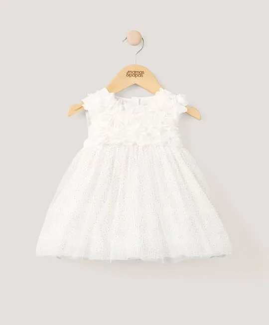 3D Flower Dress - White
