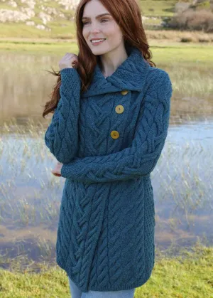 Aran 3 Buttoned Longline Cardigan | Irish Sea