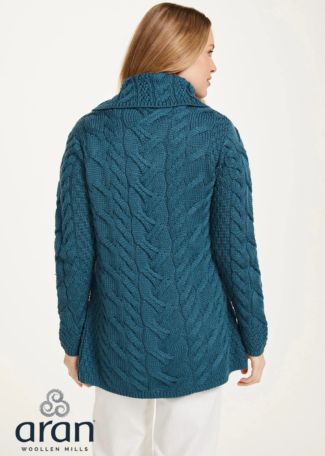 Aran 3 Buttoned Longline Cardigan | Irish Sea