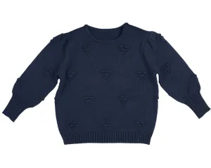 Belati Navy Bubble Detail Knit Top (BKN484)