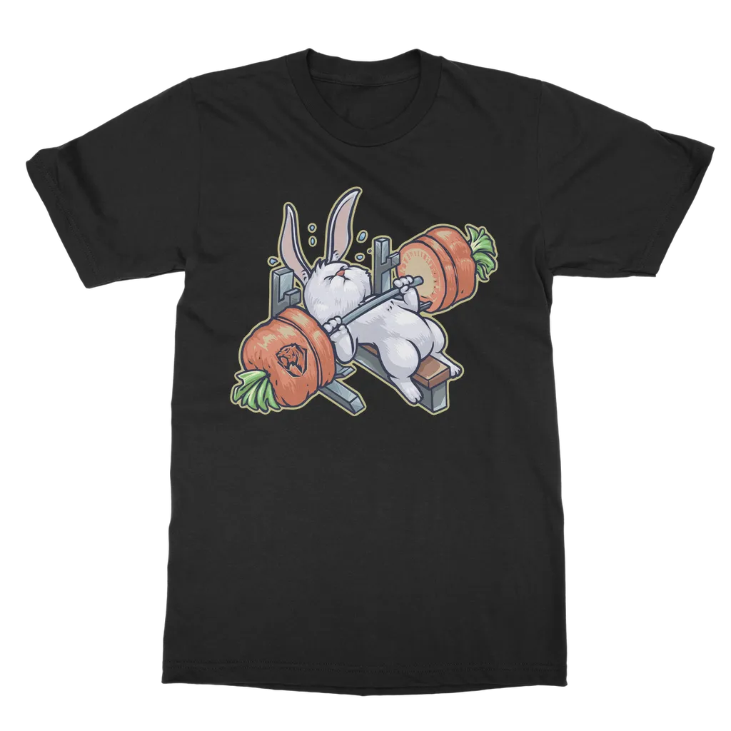 Benchpressing white bunny T-shirt (UK)
