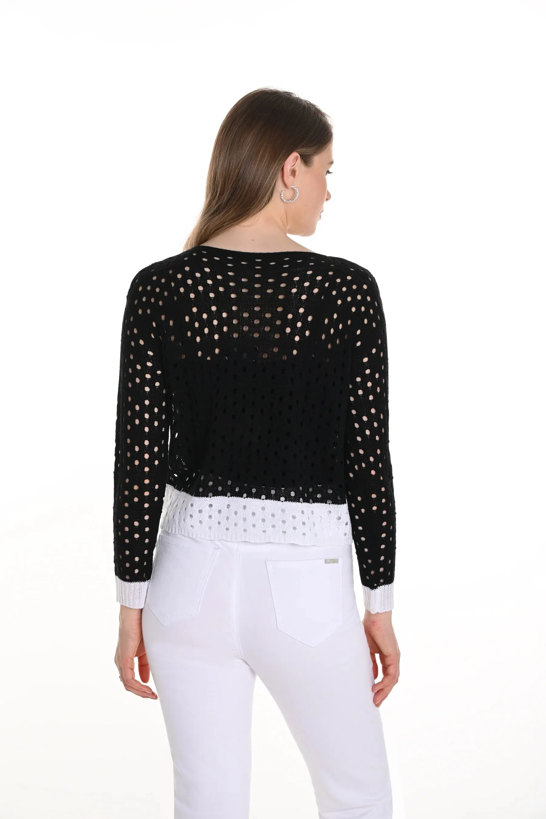 Berdine Black and White Floral Open Knit Top - Frank Lyman 256745U