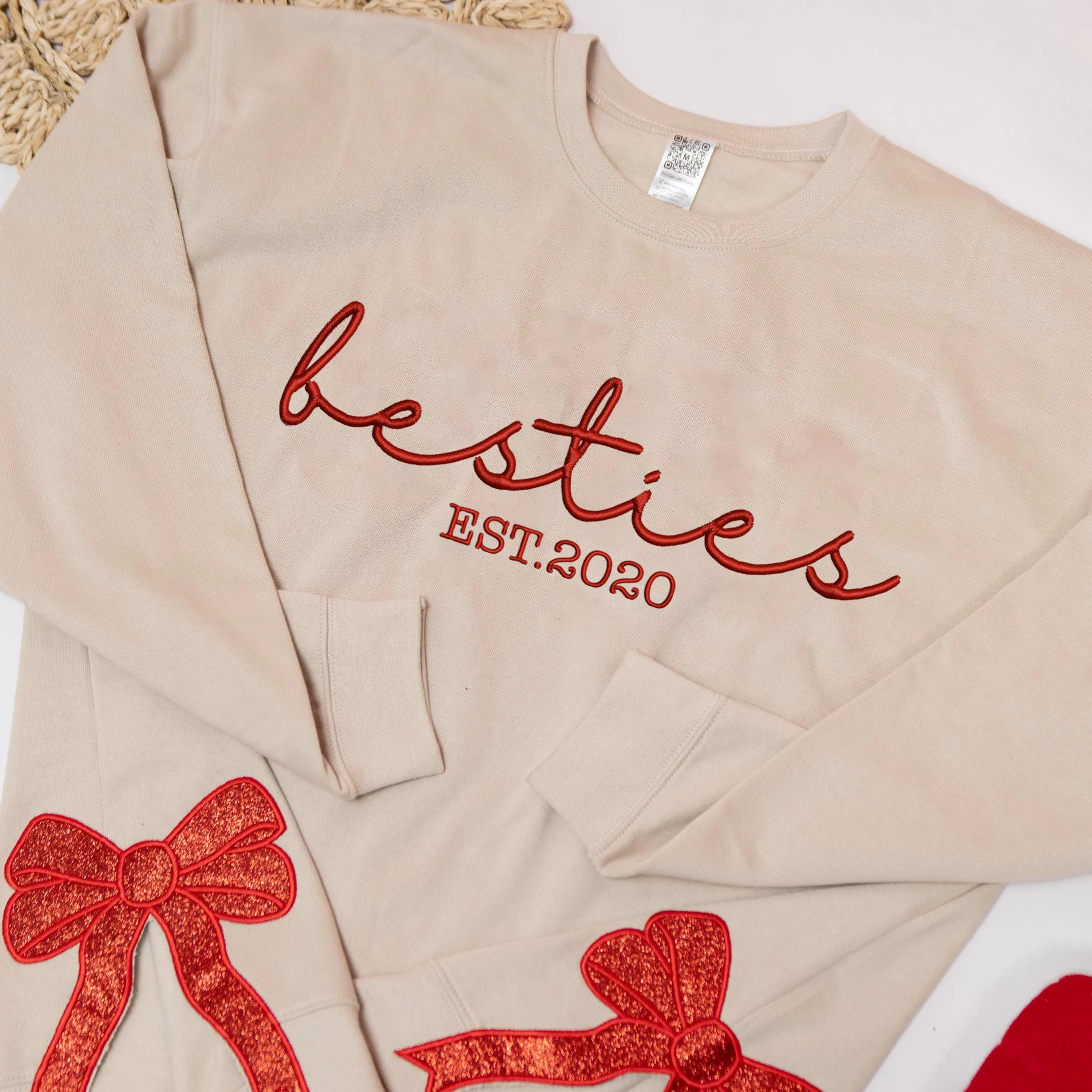 Besties Side Bow Cut-Out Sweatshirt With Glitter, Trendy Coquette Bow, Gifts for Best Friends, Besties, BFFs, Work Besties, Sisters