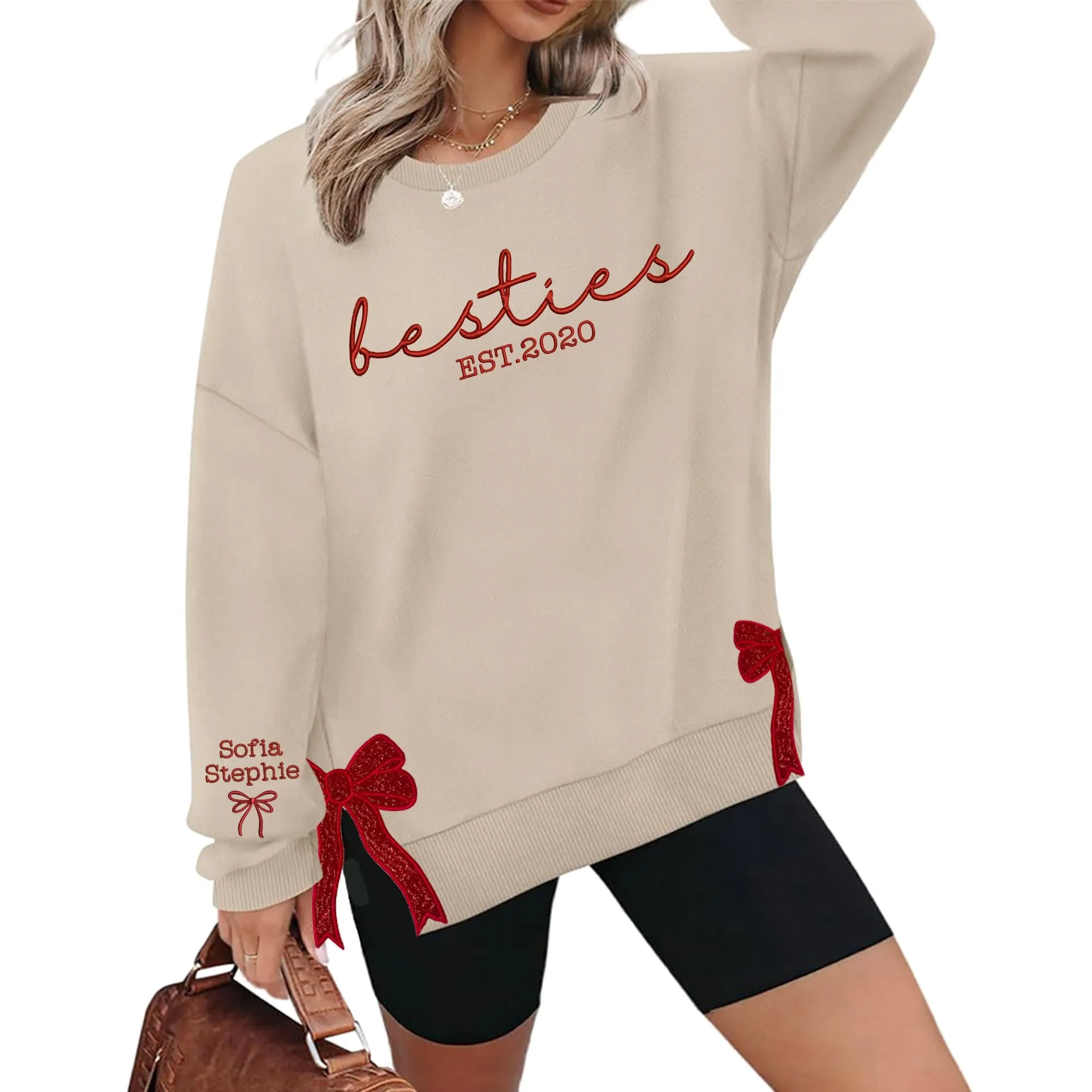 Besties Side Bow Cut-Out Sweatshirt With Glitter, Trendy Coquette Bow, Gifts for Best Friends, Besties, BFFs, Work Besties, Sisters