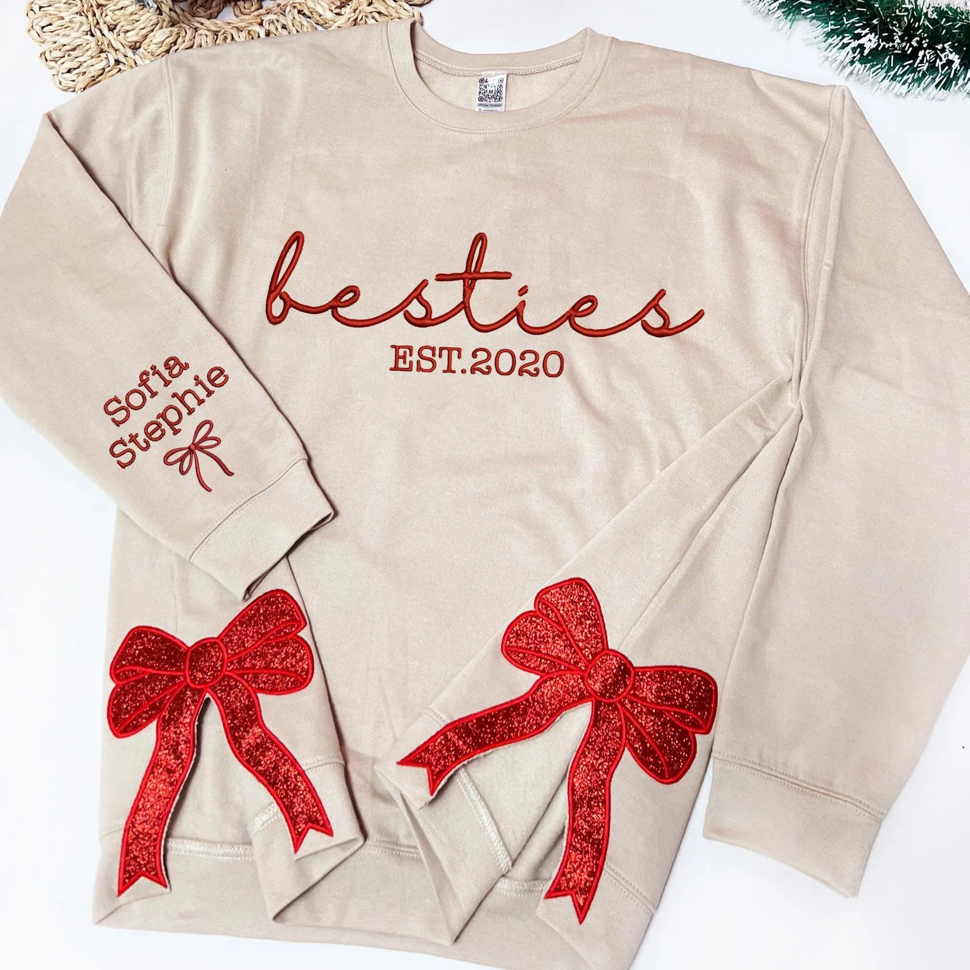 Besties Side Bow Cut-Out Sweatshirt With Glitter, Trendy Coquette Bow, Gifts for Best Friends, Besties, BFFs, Work Besties, Sisters