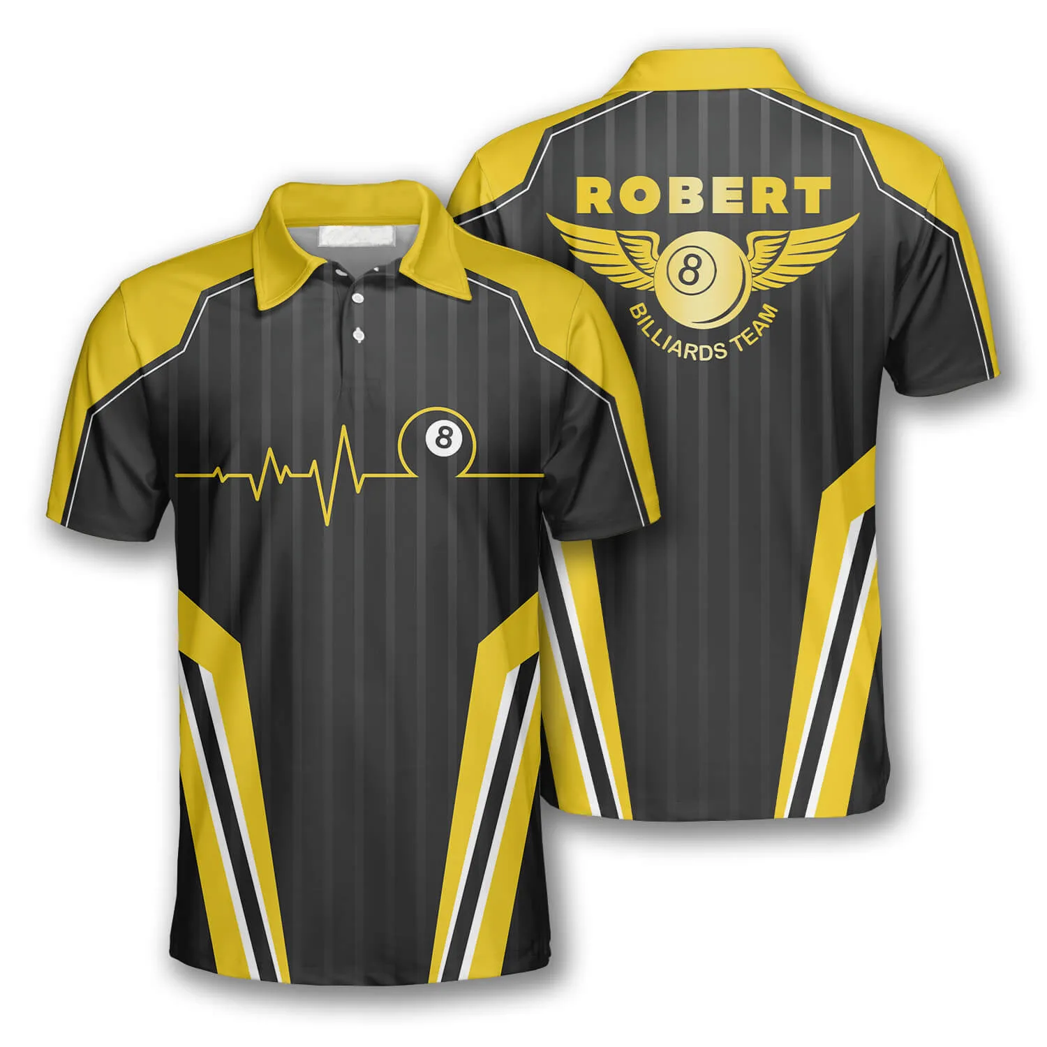 Billiard Yellow Heartbeat Sports Style Custom Billiard Shirts for Men, Best Shirt Team Billiard Uniform
