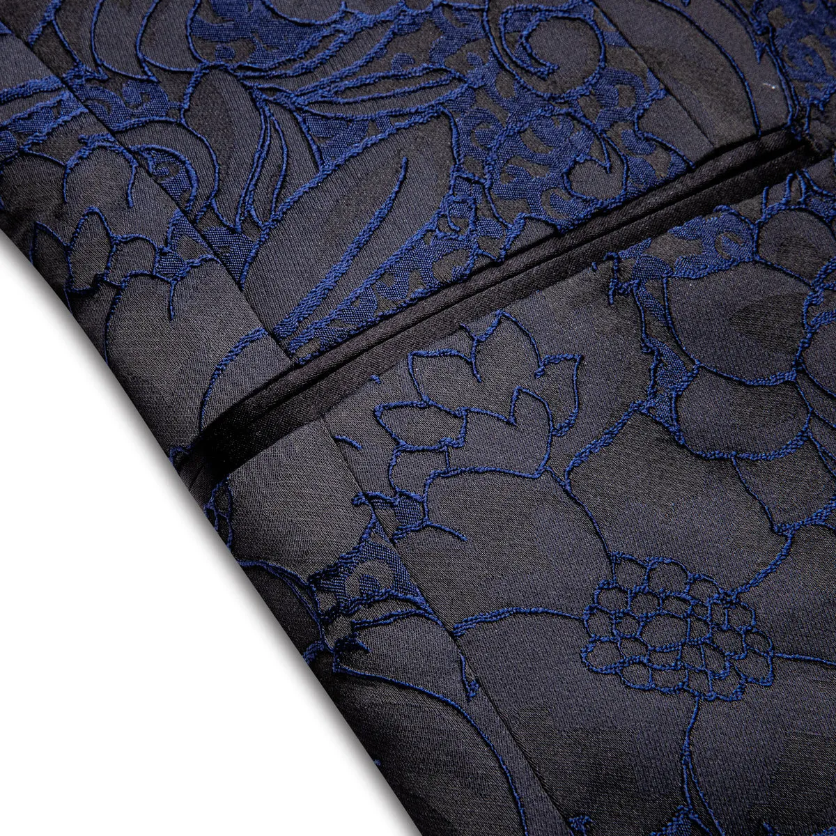Blue and Black Floral Tuxedo Jacket
