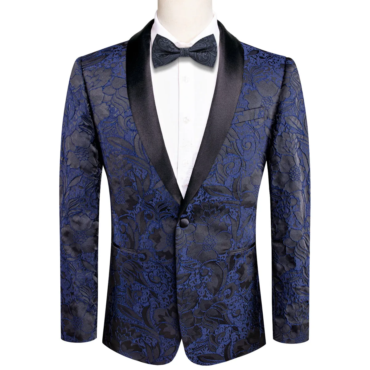 Blue and Black Floral Tuxedo Jacket