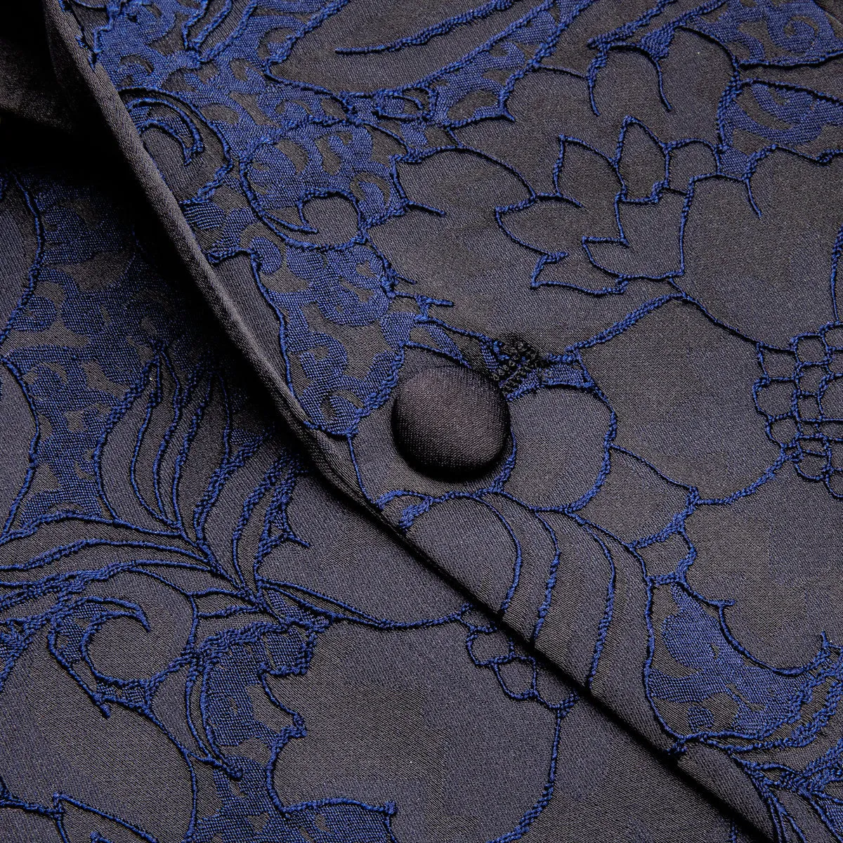 Blue and Black Floral Tuxedo Jacket