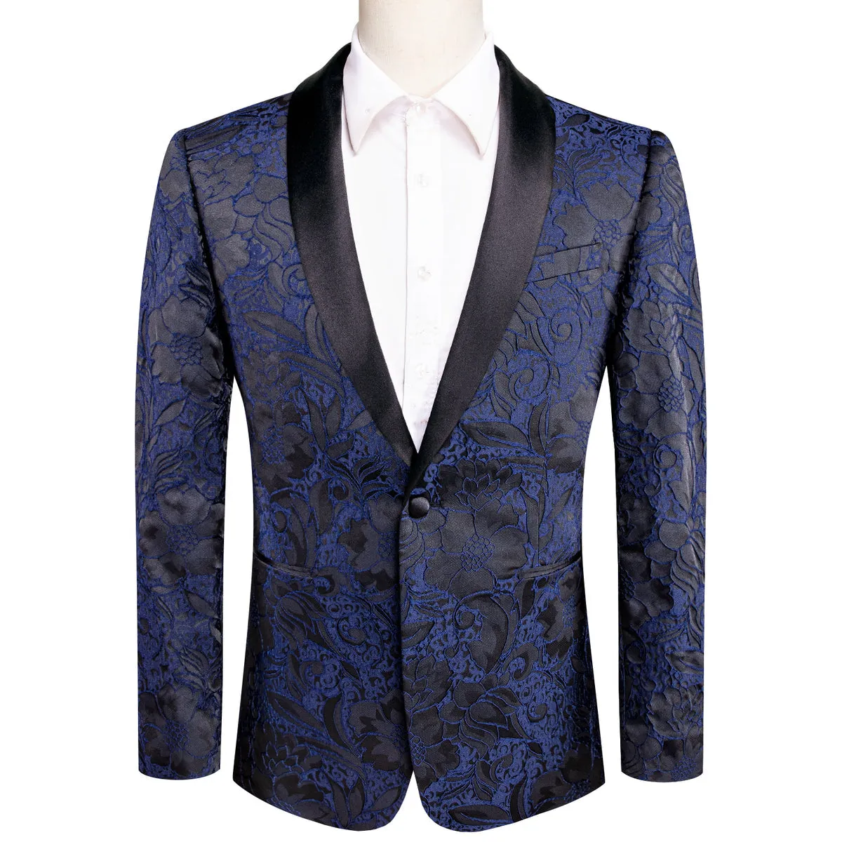 Blue and Black Floral Tuxedo Jacket