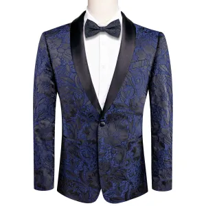 Blue and Black Floral Tuxedo Jacket
