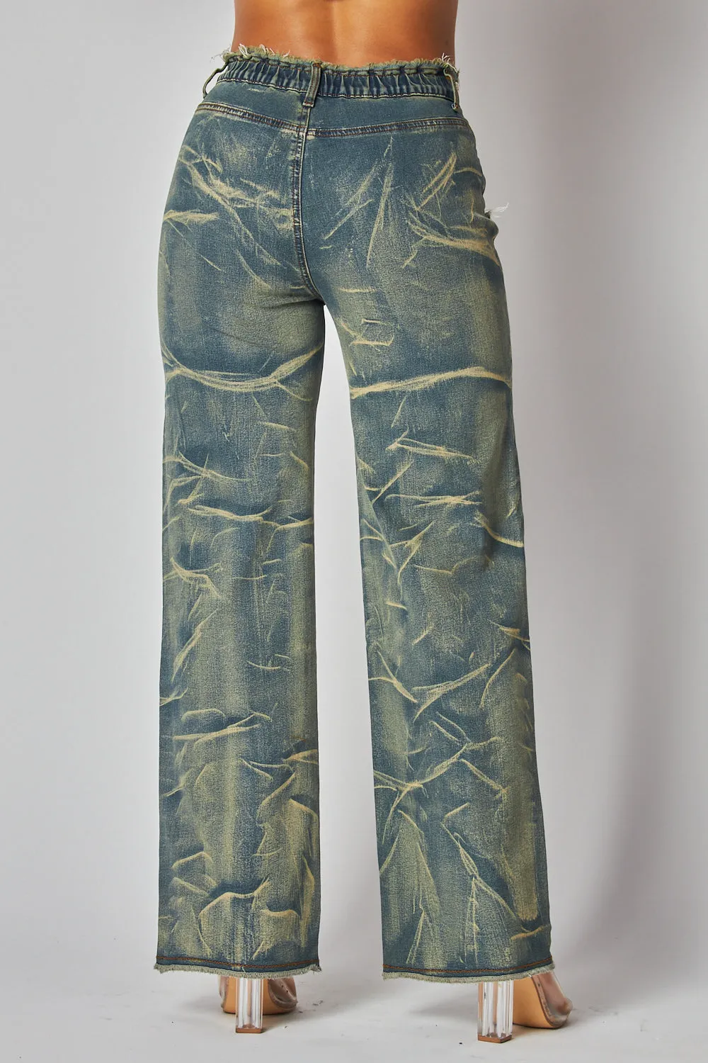 Bobbie Wrinkled Bleach Straight Leg Denim Jean Pants