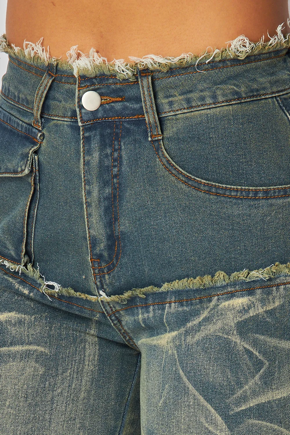 Bobbie Wrinkled Bleach Straight Leg Denim Jean Pants