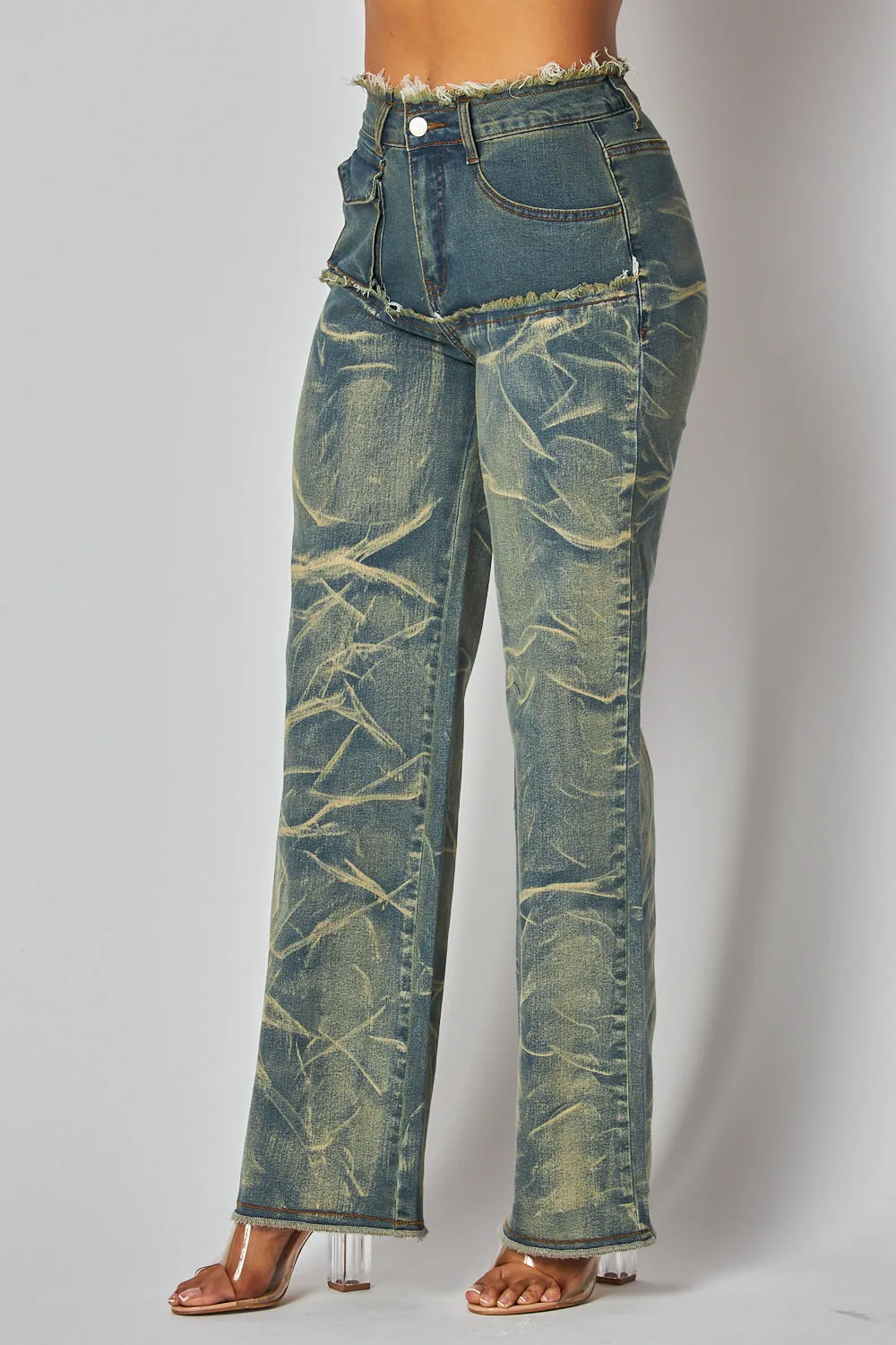 Bobbie Wrinkled Bleach Straight Leg Denim Jean Pants