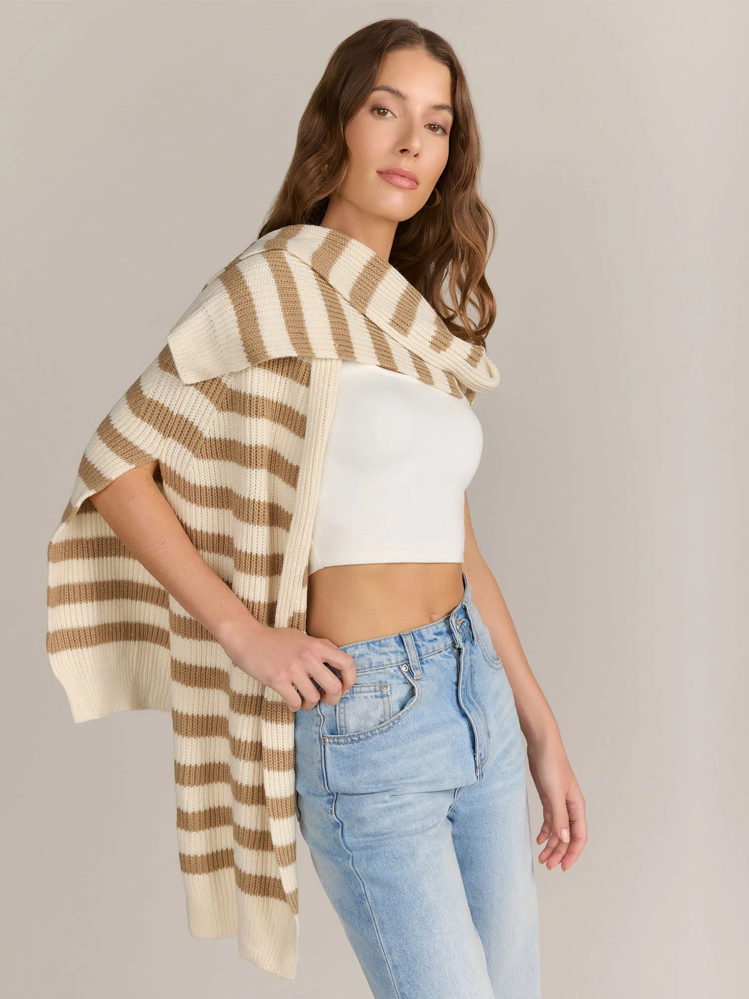 Bold Stripe Faux Draped Sweater Ruana