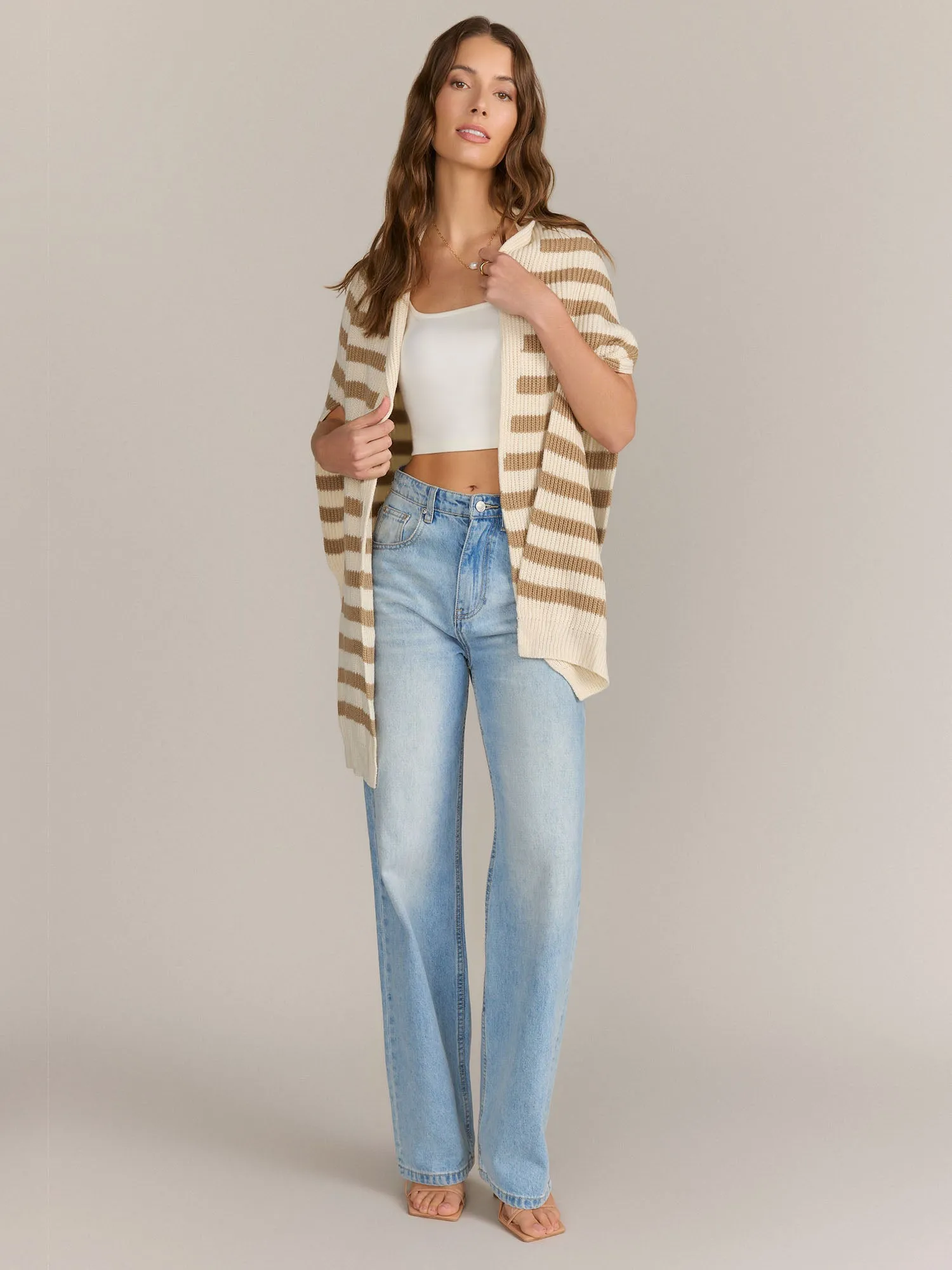 Bold Stripe Faux Draped Sweater Ruana