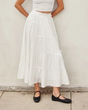 Bow Tie Tiered Maxi Skirt - Off White