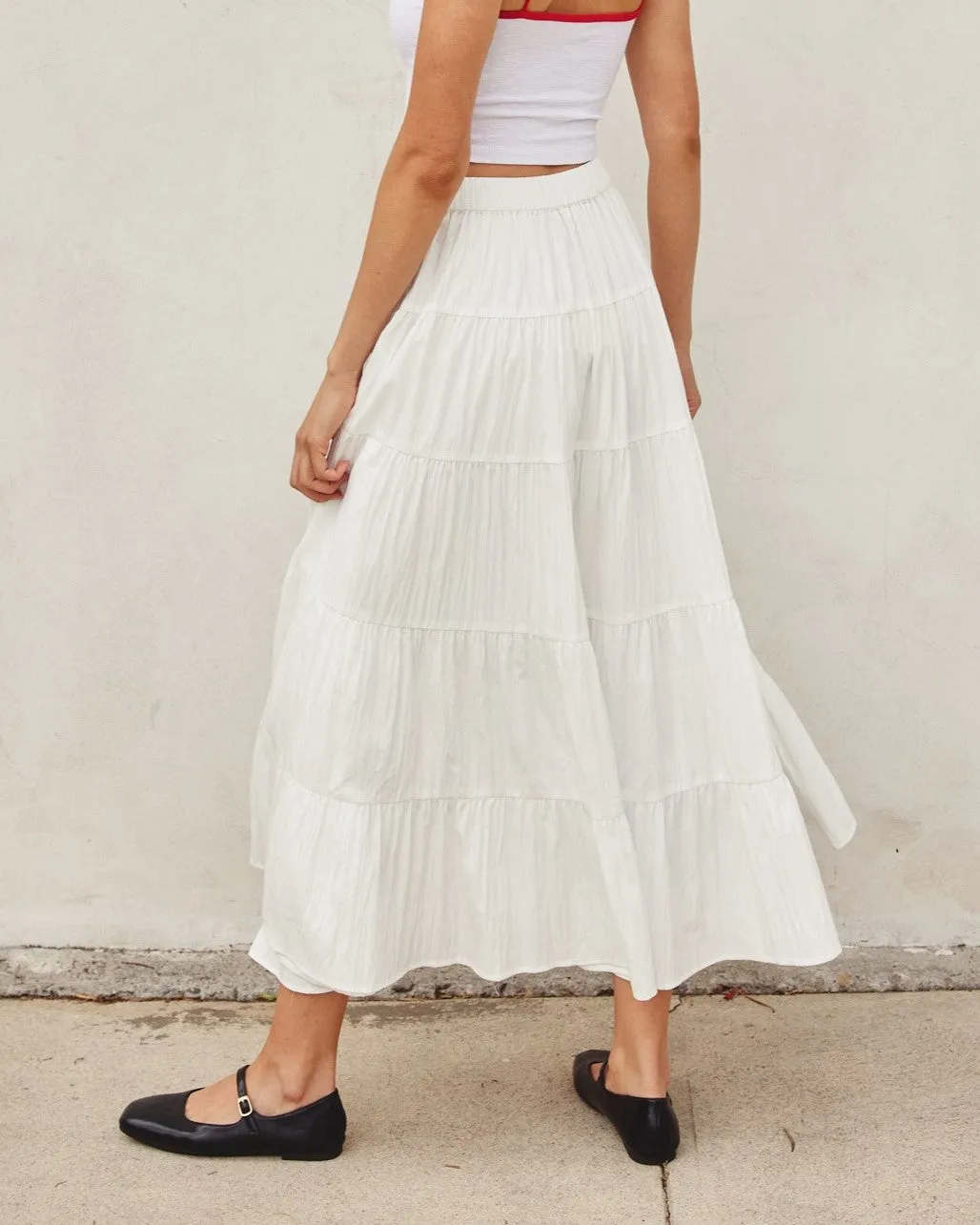 Bow Tie Tiered Maxi Skirt - Off White