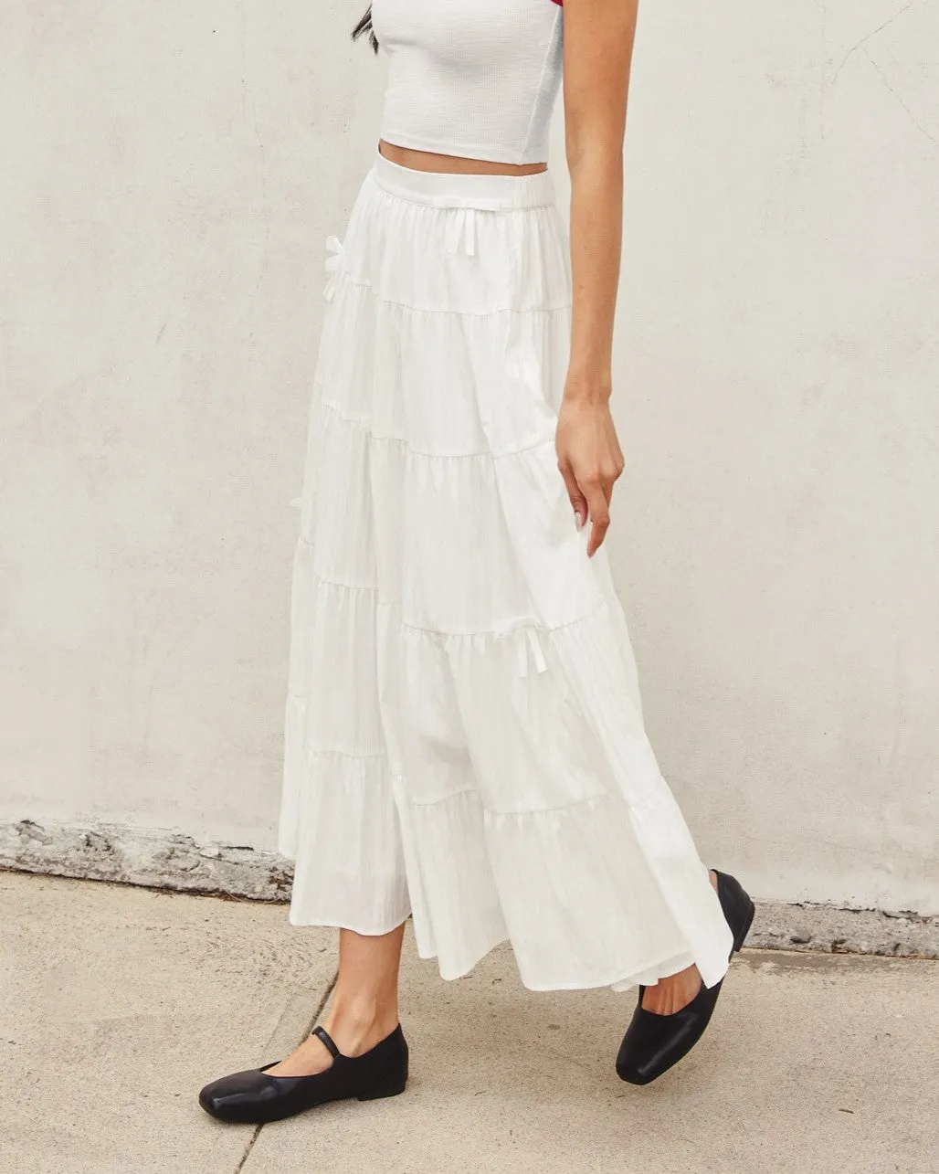 Bow Tie Tiered Maxi Skirt - Off White