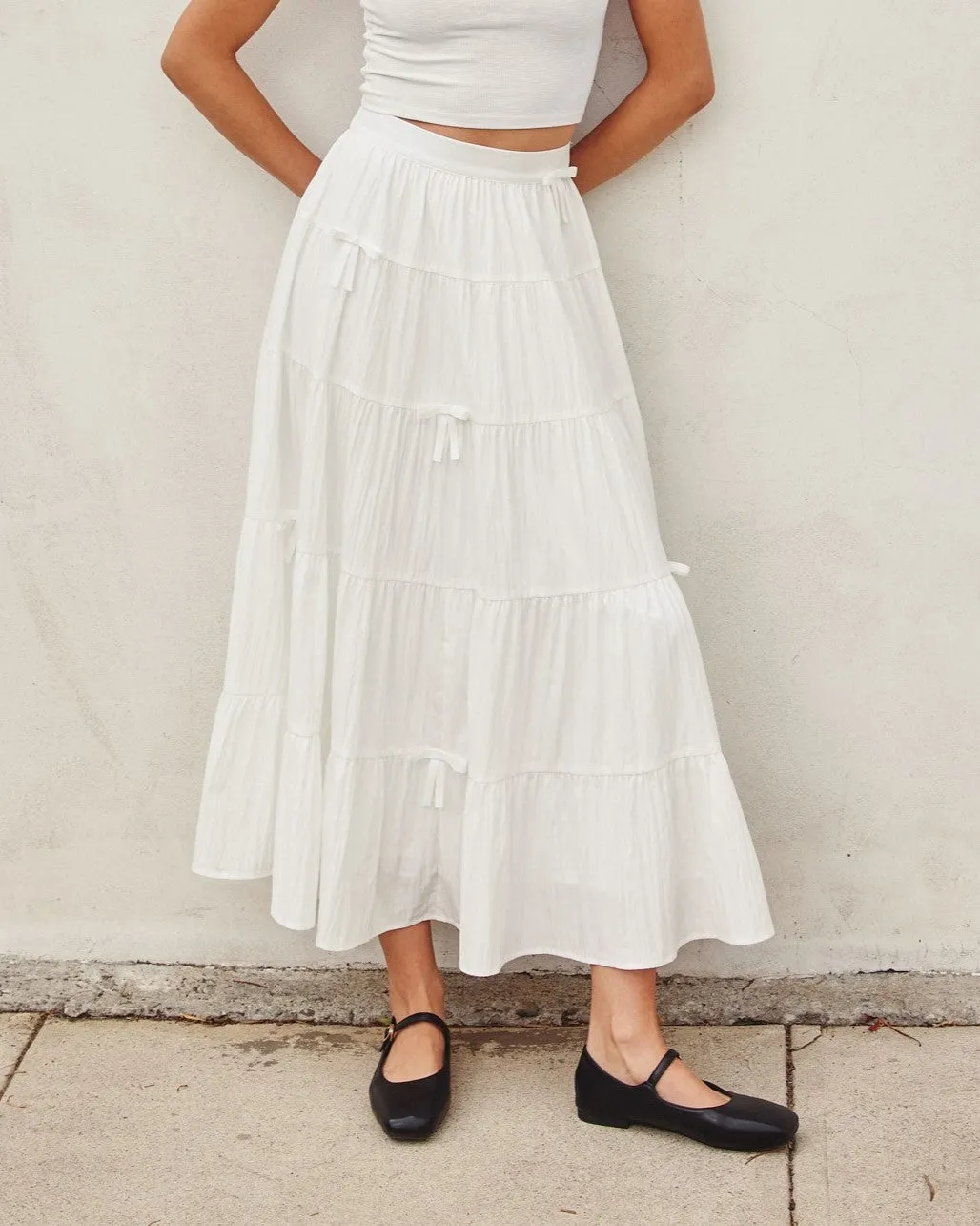 Bow Tie Tiered Maxi Skirt - Off White