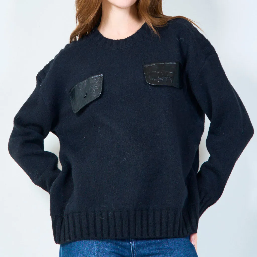 Casual knit sweater with front pockets wholesale