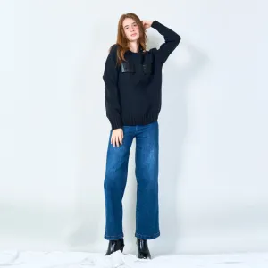 Casual knit sweater with front pockets wholesale