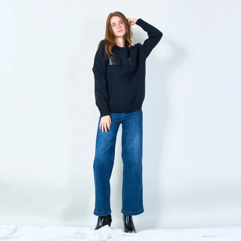 Casual knit sweater with front pockets wholesale