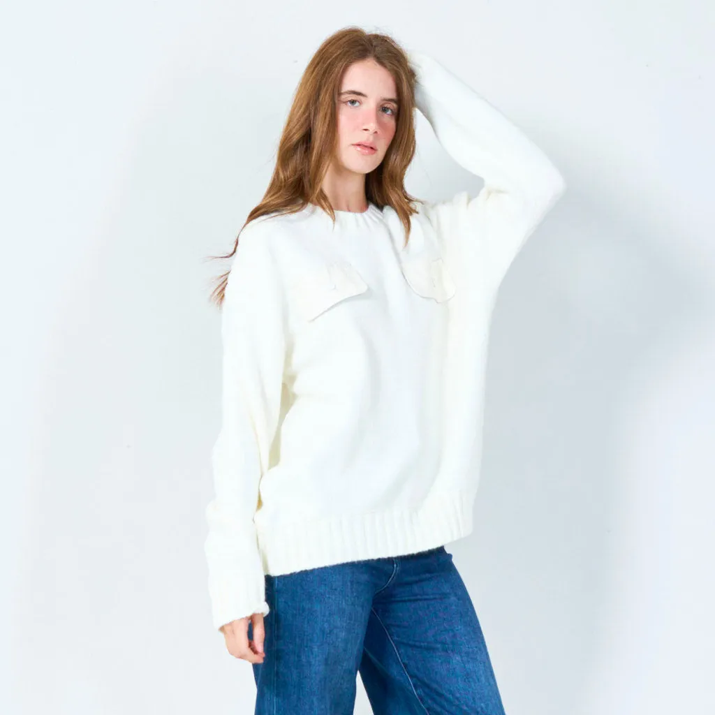 Casual knit sweater with front pockets wholesale