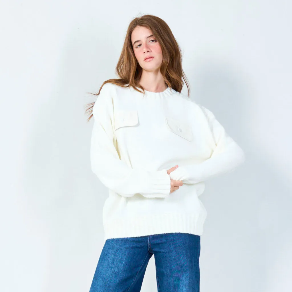 Casual knit sweater with front pockets wholesale