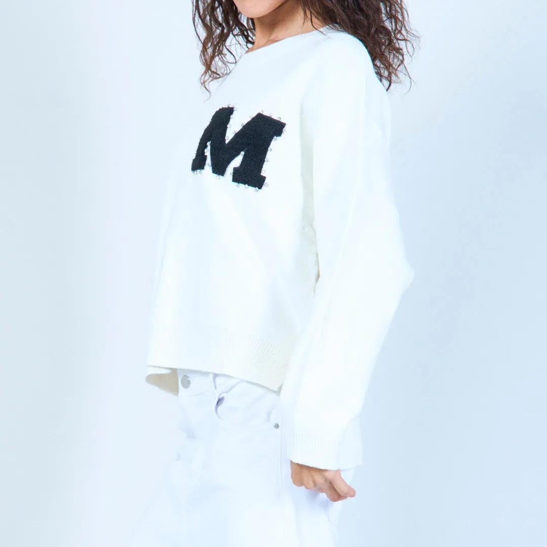 Casual sweater with letter patch detail wholesale