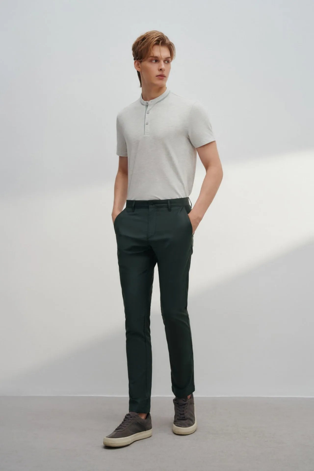 Cotton Blend Smart Fit Jacquard Short Sleeve Stand Collar Polo Tee