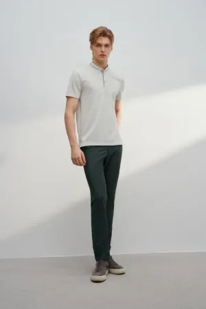 Cotton Blend Smart Fit Jacquard Short Sleeve Stand Collar Polo Tee