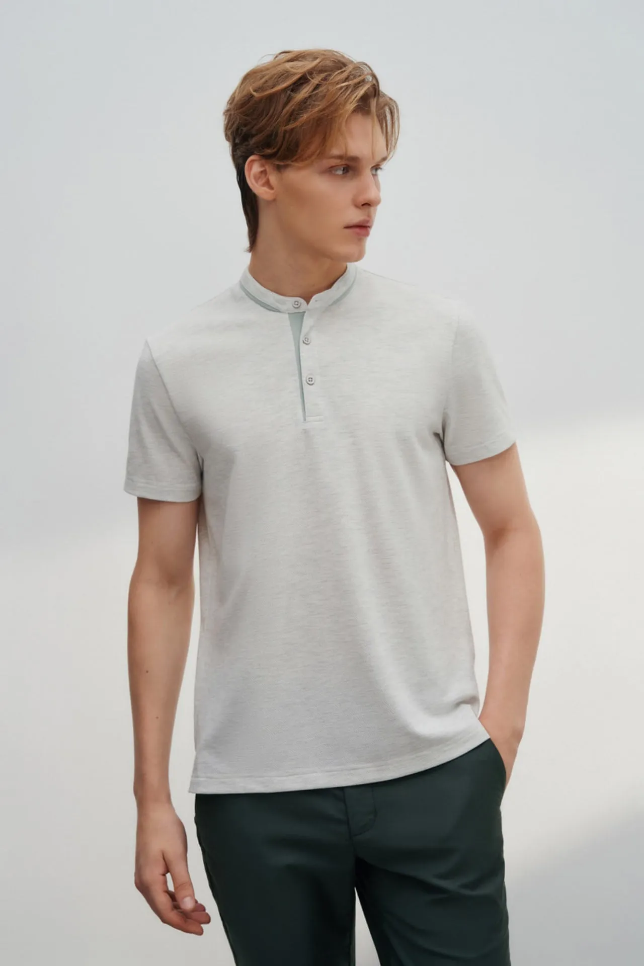 Cotton Blend Smart Fit Jacquard Short Sleeve Stand Collar Polo Tee