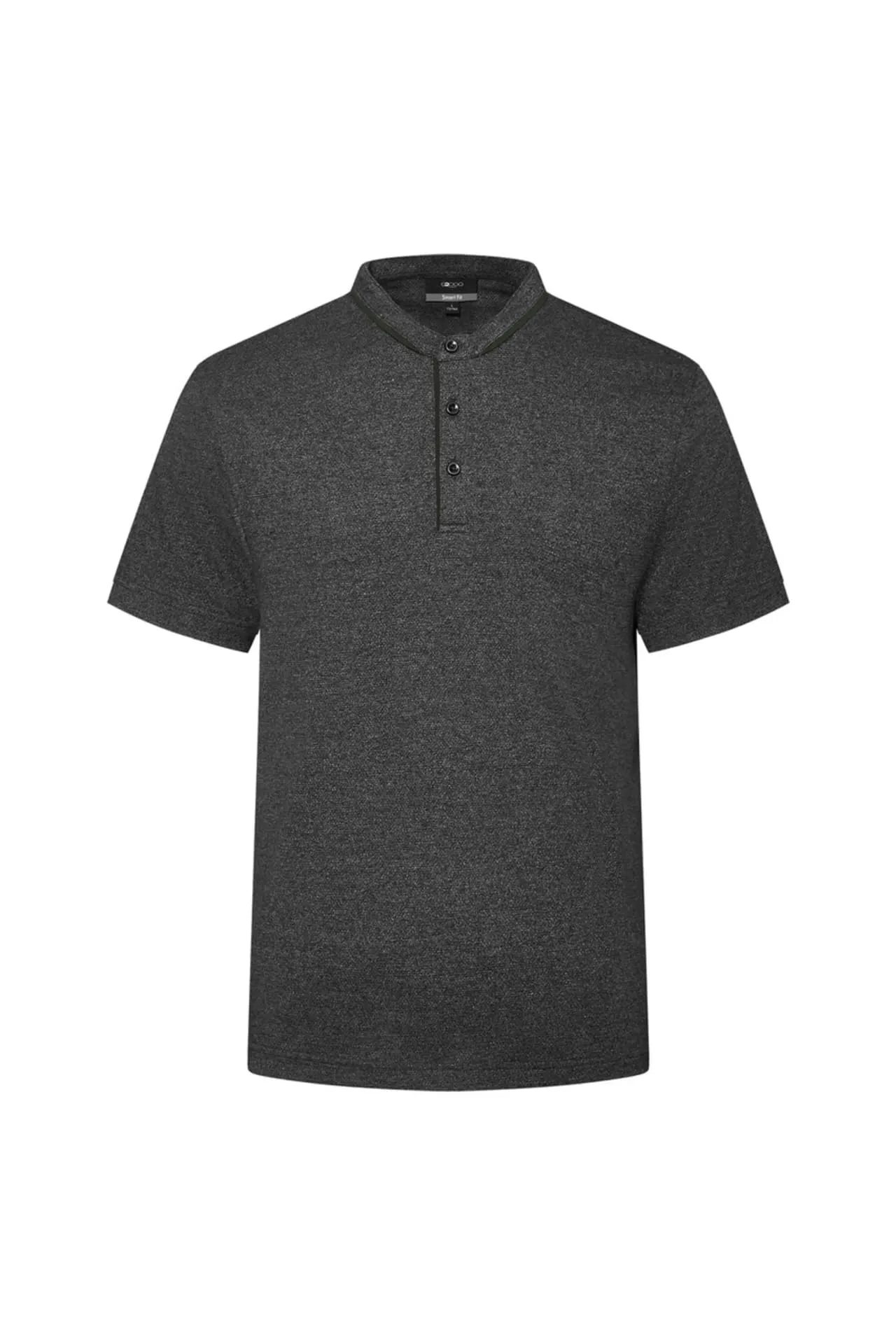 Cotton Blend Smart Fit Jacquard Short Sleeve Stand Collar Polo Tee