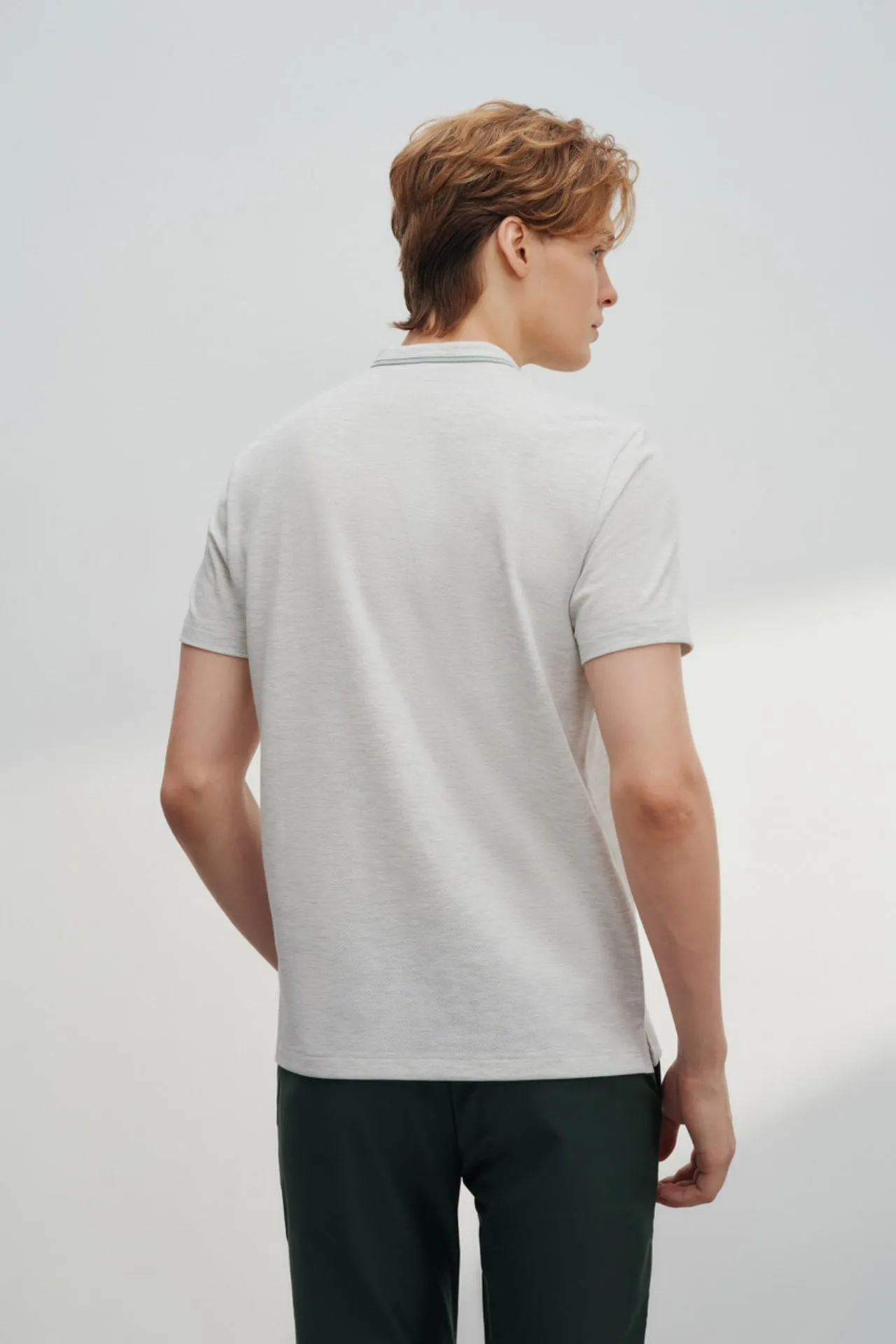 Cotton Blend Smart Fit Jacquard Short Sleeve Stand Collar Polo Tee