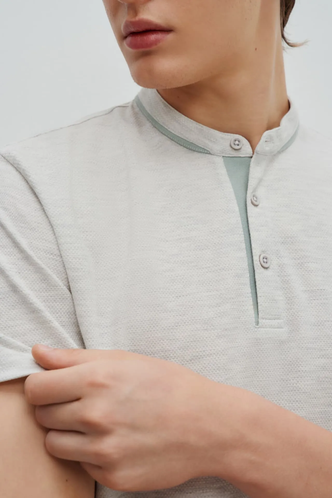 Cotton Blend Smart Fit Jacquard Short Sleeve Stand Collar Polo Tee