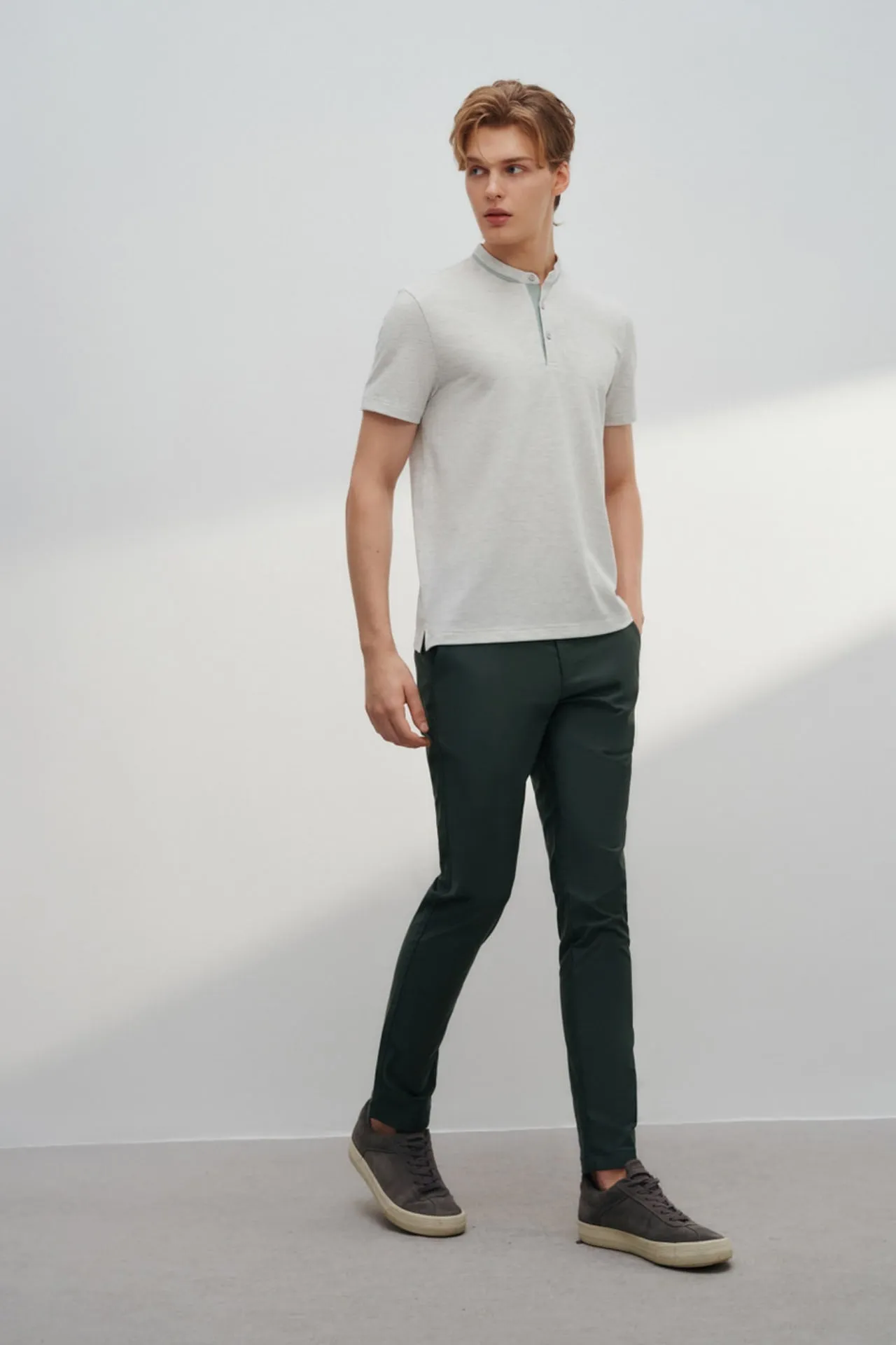 Cotton Blend Smart Fit Jacquard Short Sleeve Stand Collar Polo Tee