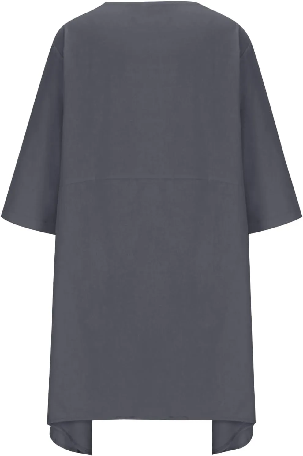 Cotton Linen Midi Dress for Women Casual 3/4 Sleeve Crew Neck Shift Dress Knee Length Loose Solid Dresses Plus Size