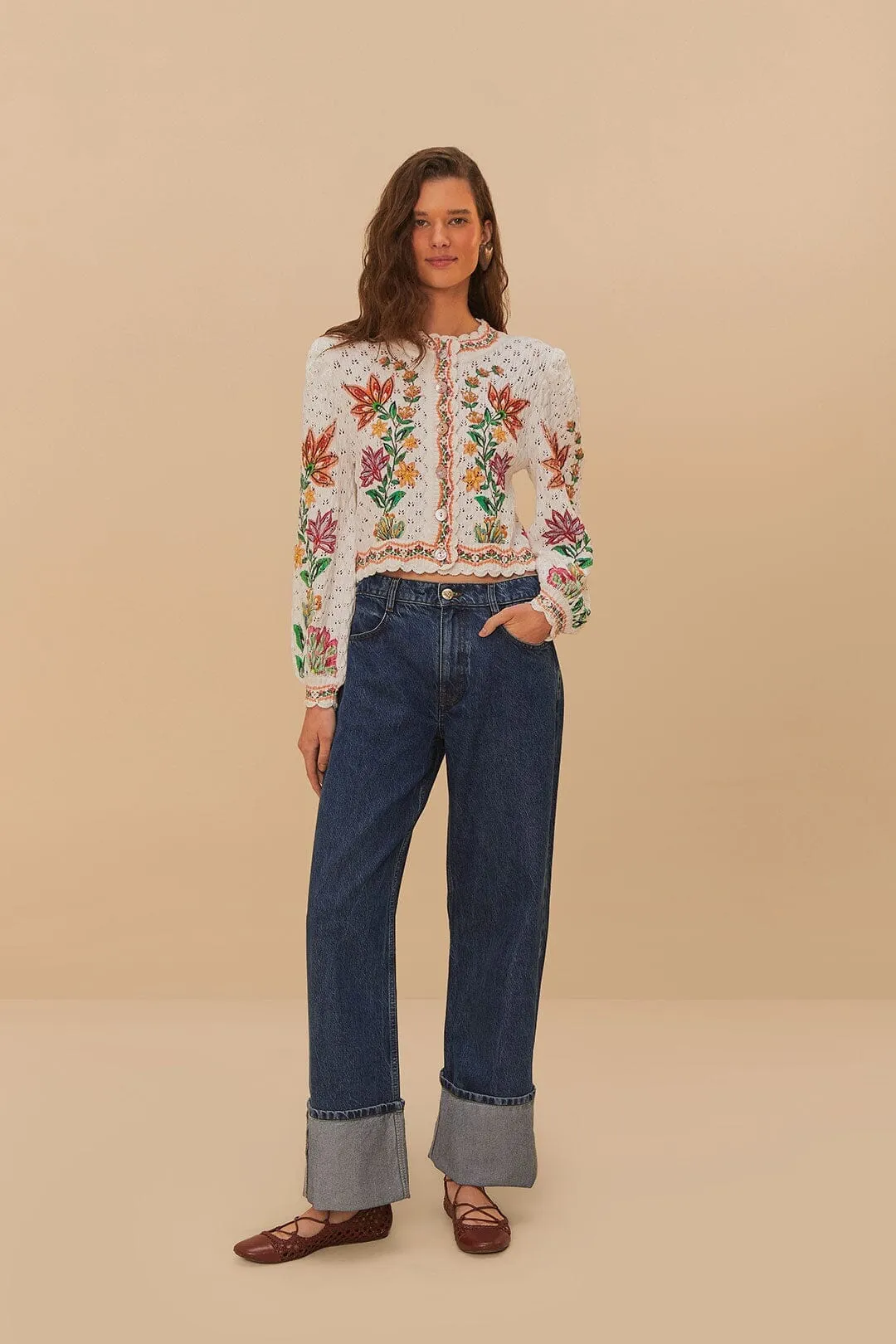 Denim Low Waist Wide Pants