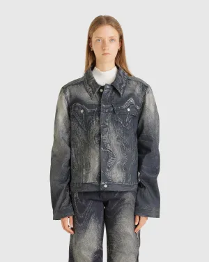Distorted Print Denim Jacket Faded Black (W)
