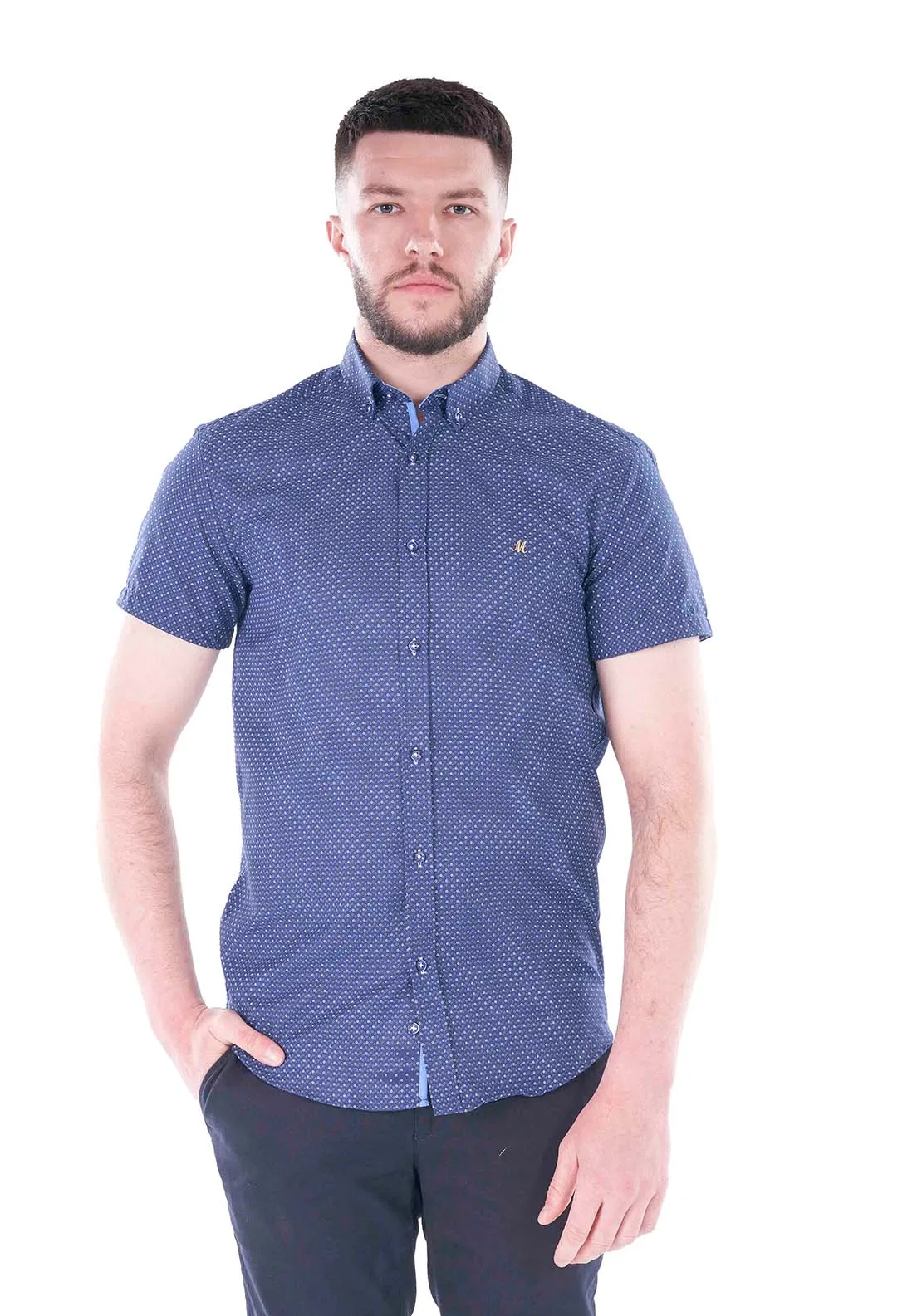 Drey Short Sleeve Print Shirt - Navy