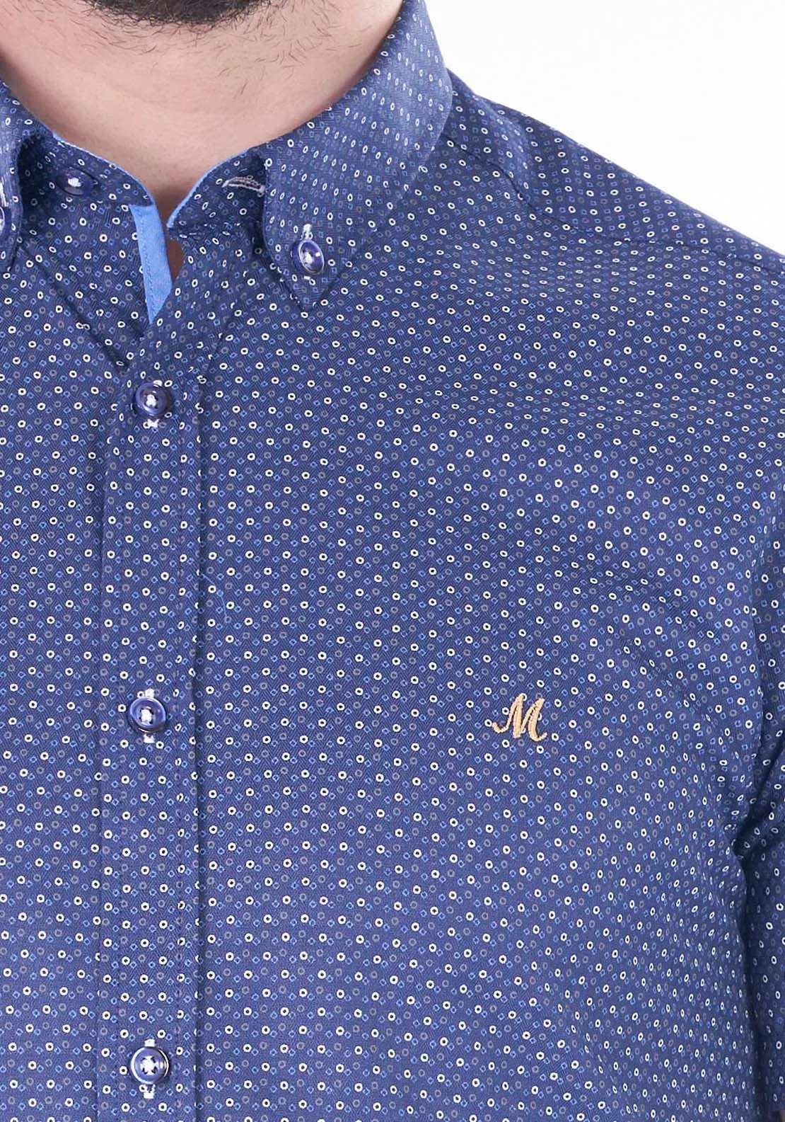 Drey Short Sleeve Print Shirt - Navy