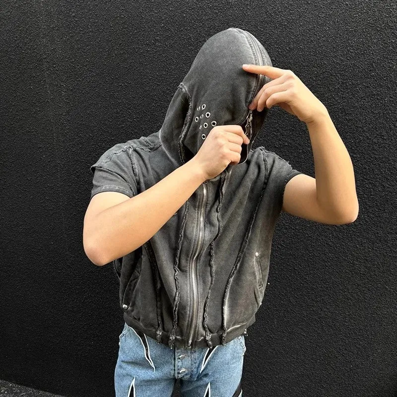Edgy Zip Sleeveless Hoodie