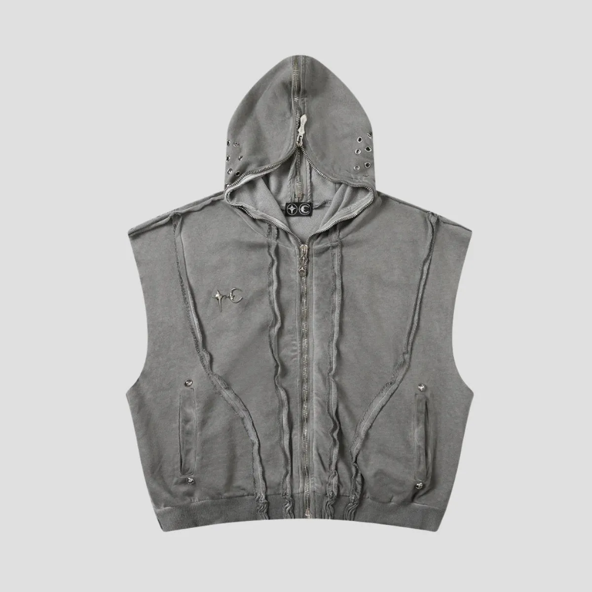 Edgy Zip Sleeveless Hoodie