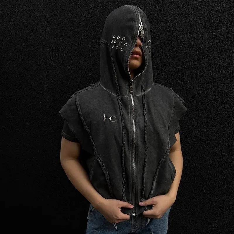 Edgy Zip Sleeveless Hoodie