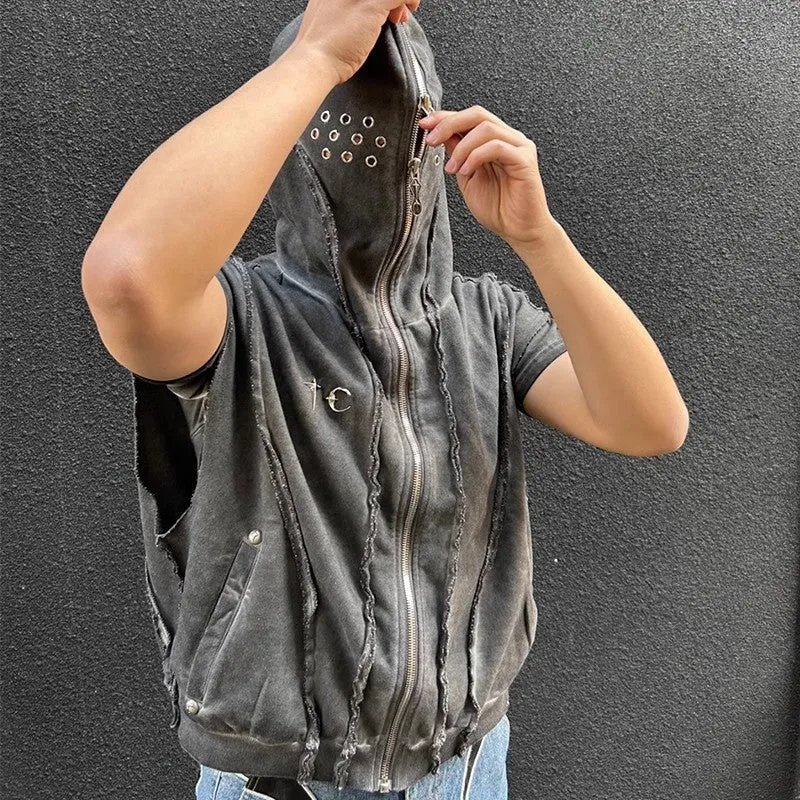 Edgy Zip Sleeveless Hoodie