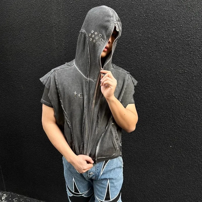 Edgy Zip Sleeveless Hoodie