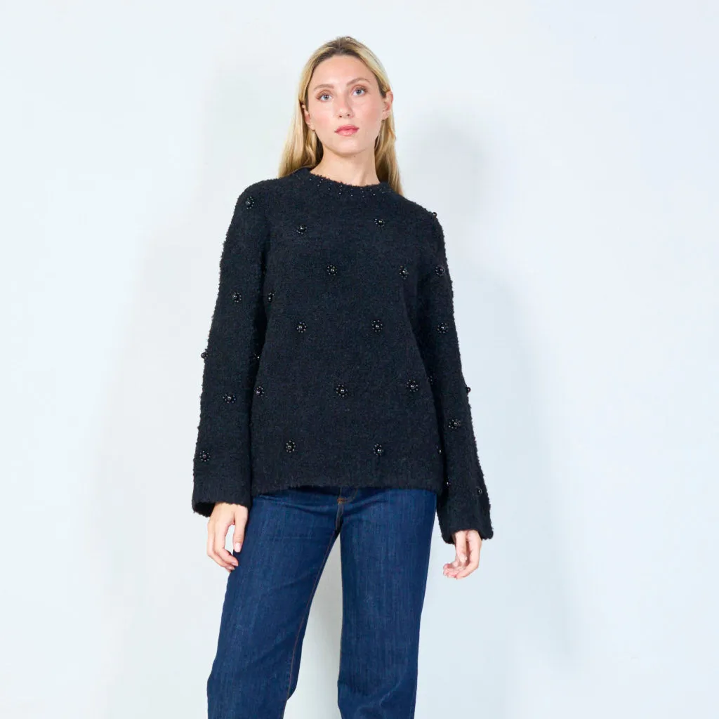 Elegant beaded knit sweater wholesale